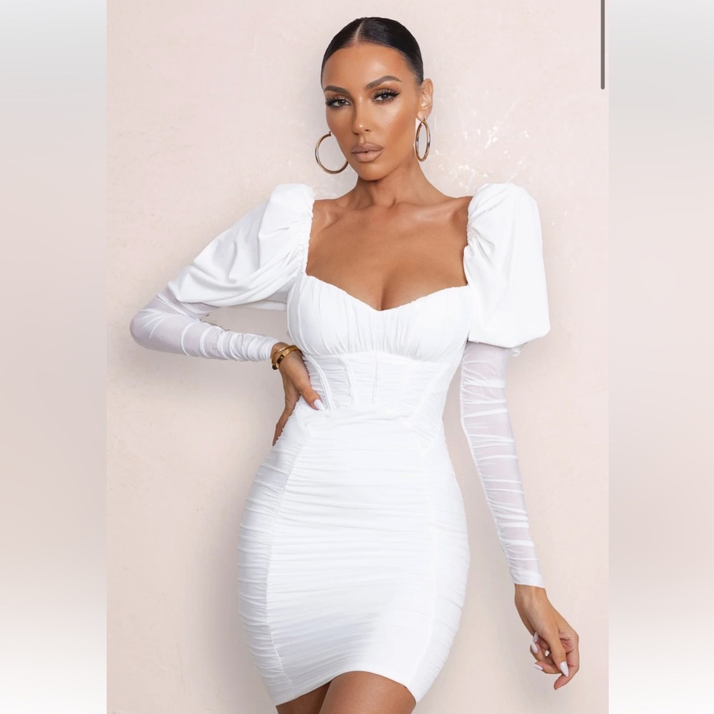Club London white puffer sleeve dress